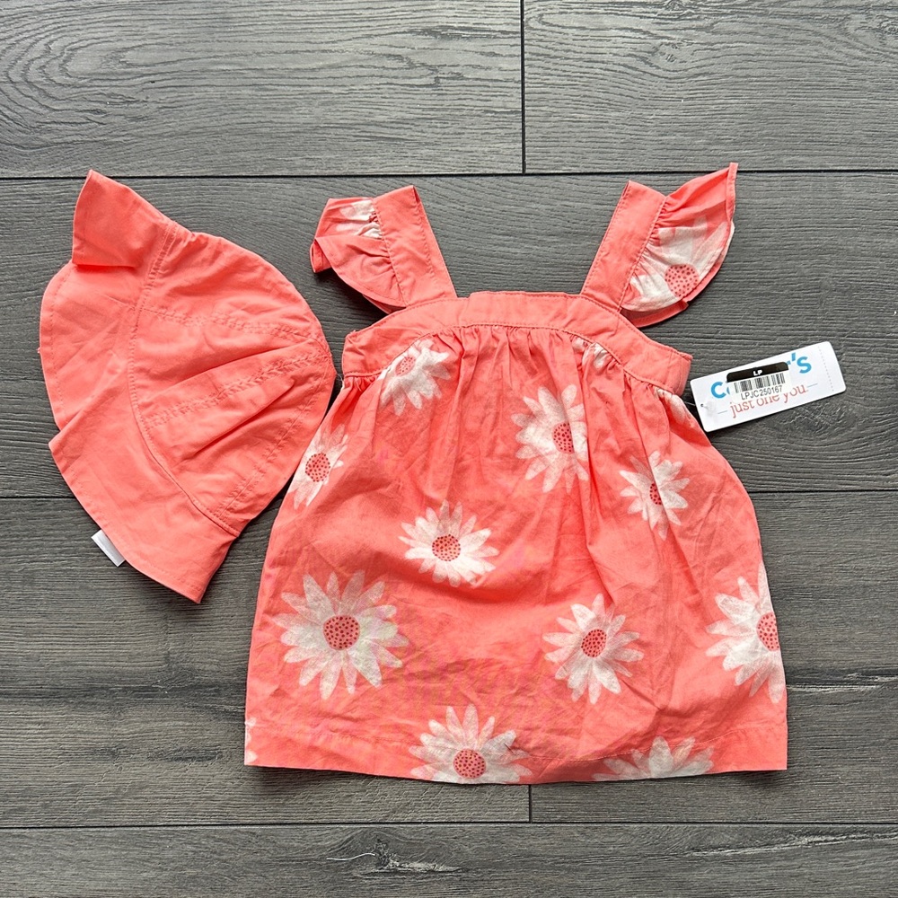 Carter's Coral Sunflower Dress with Matching Hat